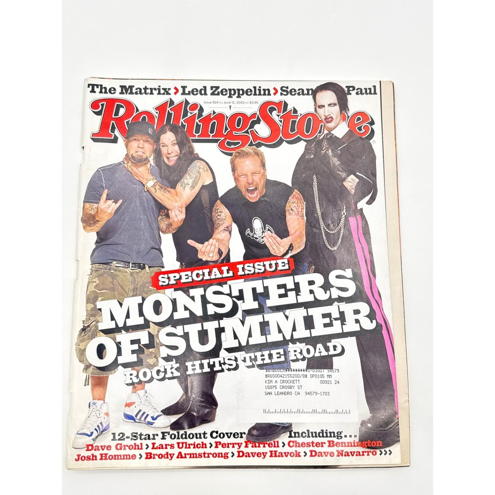 Rolling Stone Magazine June 2003 Issue 924 Monsters of Summer Metallica Ozzy
